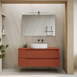 Mobile bagno sospeso 120 cm terracotta cannettato con top e specchio - Konai plus