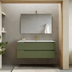 Mobile bagno sospeso 120 cm verde nordico cannettato con lavabo e specchio - Konai plus