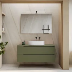 Mobile bagno sospeso 120 cm verde nordico cannettato con top e specchio - Konai plus