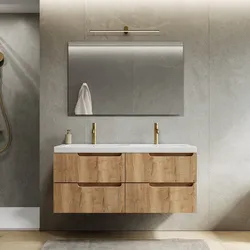 Mobile bagno sospeso 120 cm rovere acero cannettato con lavabo doppia vasca in ceramica e specchio - Konai plus