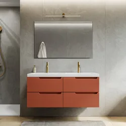 Mobile bagno sospeso 120 cm terracotta cannettato con lavabo doppia vasca in ceramica e specchio - Konai plus