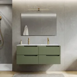 Mobile bagno sospeso 120 cm verde nordico cannettato con lavabo doppia vasca e specchio - Konai plus