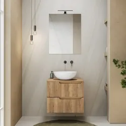 Mobile bagno sospeso 60 cm rovere acero cannettato con top e specchio - Konai plus