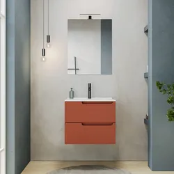 Mobile bagno sospeso 60 cm terracotta cannettato con lavabo e specchio - Konai plus