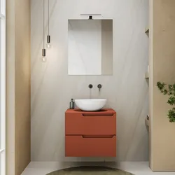 Mobile bagno sospeso 60 cm terracotta cannettato con top e specchio - Konai plus