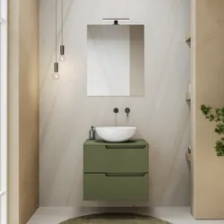 Mobile bagno sospeso 60 cm verde nordico cannettato con top e specchio - Konai plus