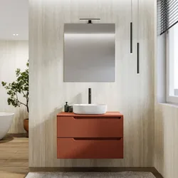 Mobile bagno sospeso 80 cm terracotta cannettato con top e specchio - Konai plus