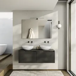 Mobile bagno sospeso 120 cm 2 cassetti antracite cannettato con top e specchio - Konai