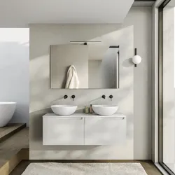 Mobile bagno sospeso 120 cm 2 cassetti bianco opaco cannettato con top e specchio - Konai