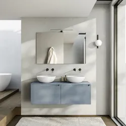 Mobile bagno sospeso 120 cm 2 cassetti carta da zucchero cannettato con top e specchio - Konai