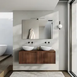Mobile bagno sospeso 120 cm 2 cassetti rovere deciso cannettato con top e specchio - Konai
