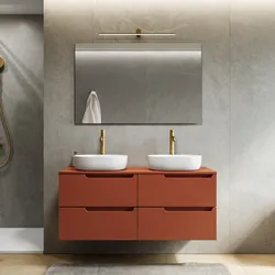 Mobile bagno sospeso 120 cm 4 cassetti terracotta cannettato con top e specchio - Konai plus