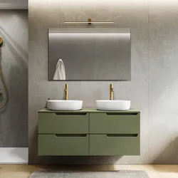 Mobile bagno sospeso 120 cm 4 cassetti verde nordico cannettato con top e specchio - Konai plus