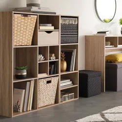 Libreria 101x101h cm effetto rovere naturale con 9 vani - Unify