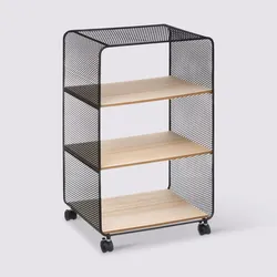Scaffale 44x75h cm in metallo nero e ripiani in legno con ruote