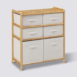 Mobile multiuso 66x79h cm in bambù naturale con 5 cassetti in tessuto bianco - Lascaux