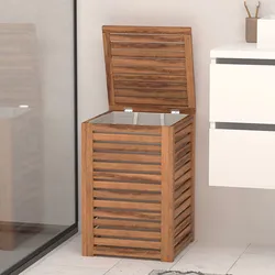 Cesto portabiancheria 65 L in legno di acacia naturale e cotone