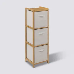 Colonna multiuso 35x110h cm in bambù naturale con 3 cassetti in tessuto bianco - Lascaux