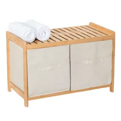 Panca contenitore 67x35h cm in bambù naturale con 2 cassetti in tessuto bianco - Lascaux