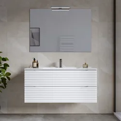Mobile bagno sospeso 100 cm 2 cassetti bianco opaco cannettato con lavabo e specchio - Nosybe