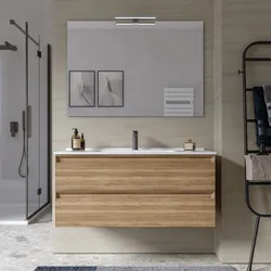 Mobile bagno sospeso 100 cm 2 cassetti rovere acero cannettato con lavabo e specchio - Morea