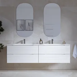 Mobile bagno sospeso 160 cm 4 cassetti bianco opaco cannettato con lavabo e specchio - Nosybe