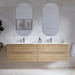 Mobile bagno sospeso 160 cm 4 cassetti rovere acero cannettato con lavabo e specchio - Nosybe