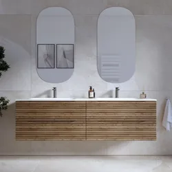 Mobile bagno sospeso 160 cm 4 cassetti rovere america cannettato con lavabo e specchio - Nosybe