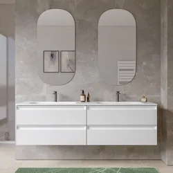 Mobile bagno sospeso 160 cm 4 cassetti bianco opaco cannettato con lavabo e specchio - Morea