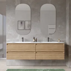 Mobile bagno sospeso 160 cm 4 cassetti rovere acero cannettato con lavabo e specchio - Morea