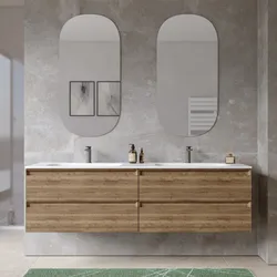 Mobile bagno sospeso 160 cm 4 cassetti rovere america cannettato con lavabo e specchio - Morea