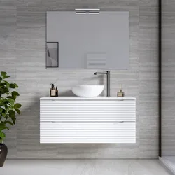 Mobile bagno sospeso 100 cm 2 cassetti bianco opaco cannettato con top e specchio - Nosybe