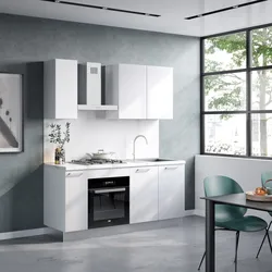Cucina lineare 180 cm reversibile bianco top 40 mm bianco effetto marmo con 3 pensili - Domy