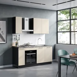 Cucina lineare 180 cm reversibile antracite e cashmere top 40 mm nero effetto marmo con 3 pensili - Domy