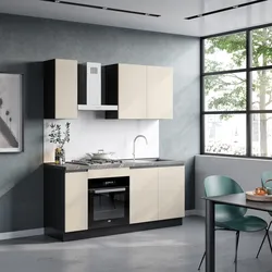 Cucina lineare 180 cm antracite e cashmere top 40 mm nero effetto marmo con 3 pensili e maniglie a gola  - Zyva