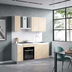 Cucina lineare 180 cm bianco e rovere top 40 mm bianco effetto marmo con anta lavastoviglie e maniglie gola - Zyva