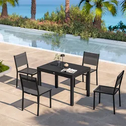 Set pranzo antracite con tavolo 105/210x75 cm e 4 sedie in textilene e alluminio - Carioca
