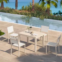 Set pranzo vaniglia con tavolo 105/210x75 cm e 4 sedie in textilene e alluminio - Carioca
