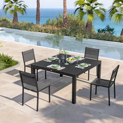 Set pranzo antracite con tavolo 136x136 cm e 4 sedie textilene e alluminio - Carioca