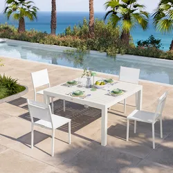 Set pranzo bianco con tavolo 136x136 cm e 4 sedie textilene e alluminio - Carioca