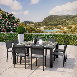 Set pranzo antracite con tavolo 160x160 cm e 8 sedie textilene e alluminio - Carioca