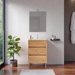 Mobile bagno a terra 60 cm rovere gold con lavabo e specchio - Calipso