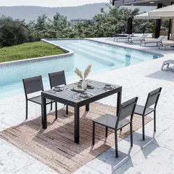 Set pranzo antracite con tavolo 135/270x90 cm e 4 sedie textilene e alluminio - Carioca