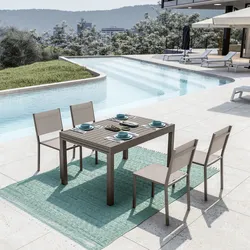 Set pranzo tortora con tavolo 135/270x90 cm e 4 sedie textilene e alluminio - Carioca