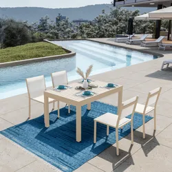 Set pranzo vaniglia con tavolo 135/270x90 cm e 4 sedie textilene e alluminio - Carioca