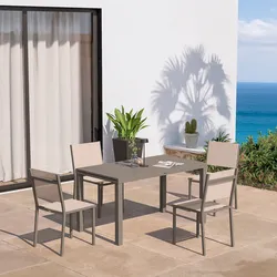 Set pranzo tortora con tavolo 140/210x77 cm e 4 sedie textilene e alluminio - Carioca