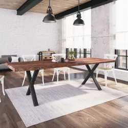 Tavolo 300x100 cm con top in legno di acacia 50 mm e gambe a X 8x4 in metallo nero - Freia Wood