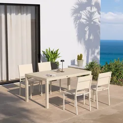 Set pranzo vaniglia con tavolo 160/240x90 cm e 4 sedie textilene e alluminio - Carioca