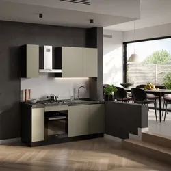 Cucina lineare 195 cm antracite e verde top 40 mm nero effetto marmo con 3 pensili e maniglie a gola - Zyva