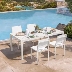 Set pranzo bianco con tavolo 200/313x100 cm e 4 sedie textilene e alluminio - Carioca